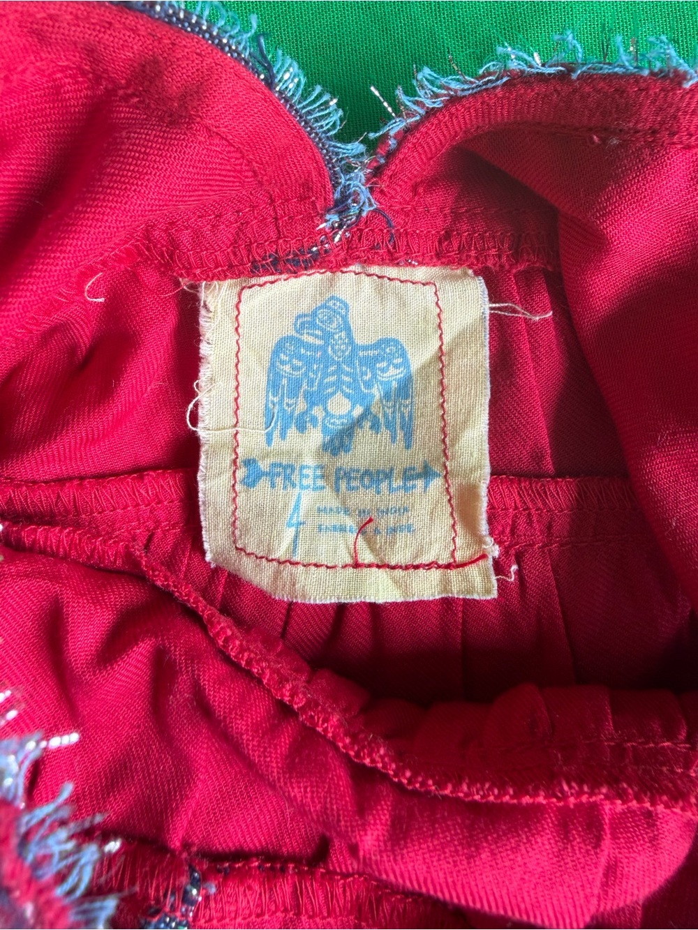 Free People Bright Red Top with Frayed Trim